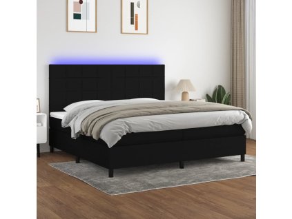 vidaXL Posteľ boxsping s matracom a LED čierna 200x200 cm látka