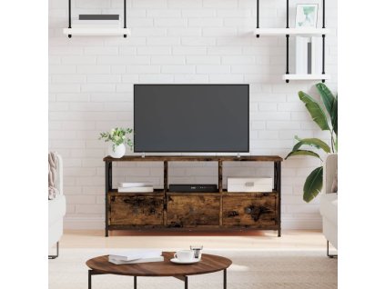 vidaXL TV skrinka dymový dub 102x33x45 cm kompozitné drevo a železo