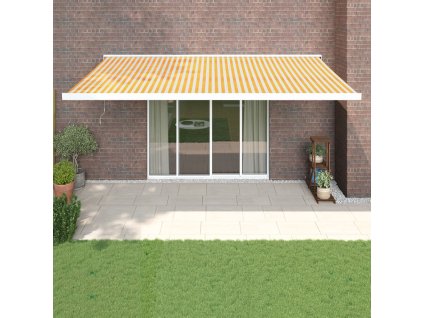 VidaXL Zaťahovacia markíza žltá a biela 5x3 m látka a hliník