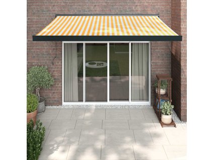 VidaXL Zaťahovacia markíza žltá a biela 3x2,5 m látka a hliník