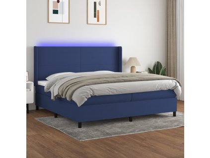 vidaXL Posteľ boxsping s matracom a LED modrá 200x200 cm látka