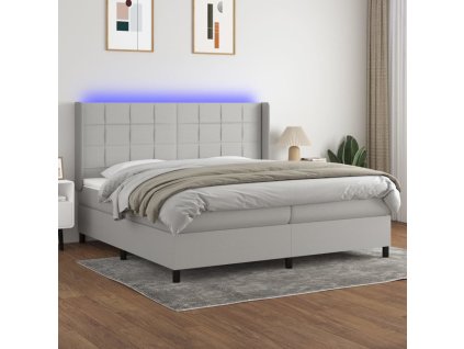 vidaXL Posteľ boxsping s matracom a LED bledosivá 200x200 cm látka