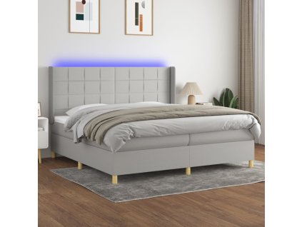 vidaXL Posteľ boxsping s matracom a LED bledosivá 200x200 cm látka