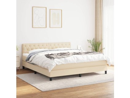 vidaXL Posteľný rám boxspring s matracom krémový 160x200 cm látka
