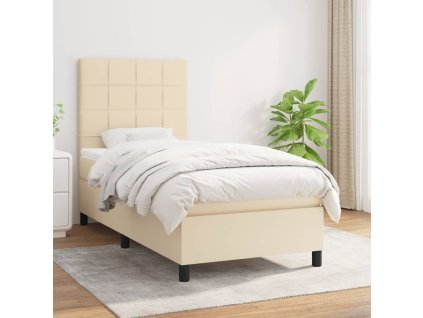 vidaXL Posteľný rám boxspring s matracom krémový 90x190 cm látka
