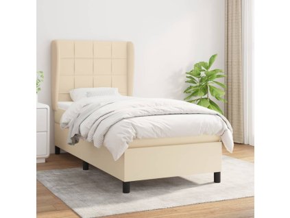 vidaXL Posteľný rám boxspring s matracom krémový 90x190 cm látka