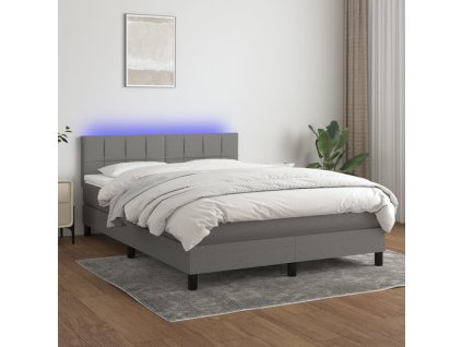 vidaXL Posteľ boxsping s matracom a LED tmavosivá 140x200 cm látka