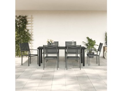 vidaXL 7-dielna záhradná jedálenská súprava čierna oceľ a textilén