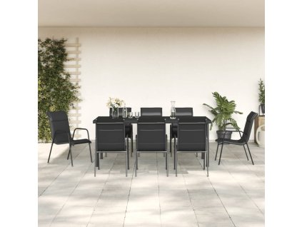 vidaXL 9-dielna záhradná jedálenská súprava čierna oceľ a textilén