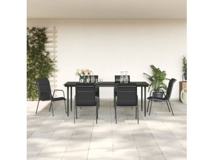 vidaXL 7-dielna záhradná jedálenská súprava čierna oceľ a textilén