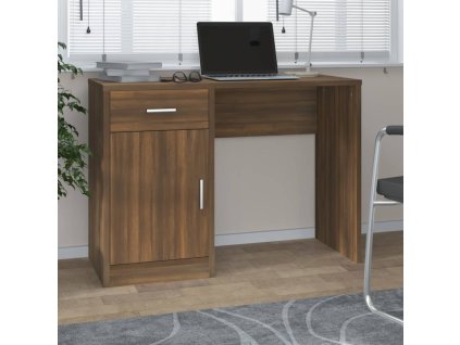vidaXL Stolík, zásuvka a skrinka hnedý dub 100x40x73 cm sprac. drevo
