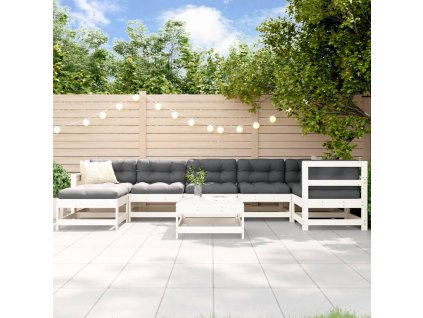 vidaXL 8-dielna záhradná sedacia súprava s vankúšmi biela masív