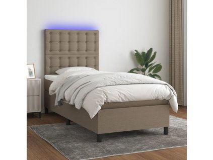 vidaXL Posteľ boxsping s matracom a LED sivohnedá 100x200 cm látka
