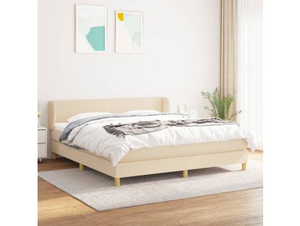 vidaXL Posteľný rám boxspring s matracom krémový 160x200 cm látka