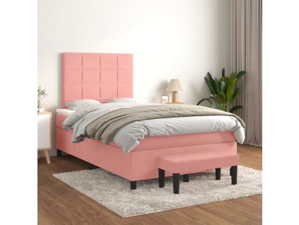 vidaXL Posteľný rám boxsping s matracom ružový 120x200 cm zamat