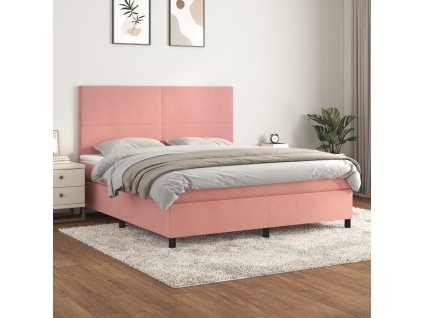 vidaXL Posteľný rám boxsping s matracom ružový 160x200 cm zamat