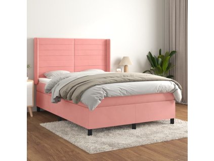 vidaXL Posteľný rám boxsping s matracom ružový 140x190 cm zamat