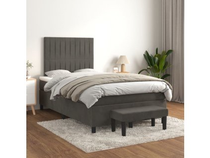 vidaXL Posteľný rám boxspring s matracom tmavosivý 90x190 cm zamat
