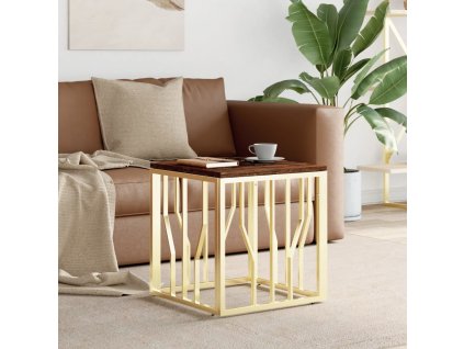 vidaXL Konferenčný stolík zlatý nehrdzavejúca oceľ a recyk. masív