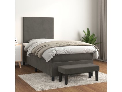 vidaXL Posteľný rám boxspring s matracom tmavosivý 90x190 cm zamat