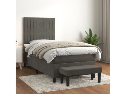 vidaXL Posteľný rám boxspring s matracom tmavosivý 90x200 cm zamat
