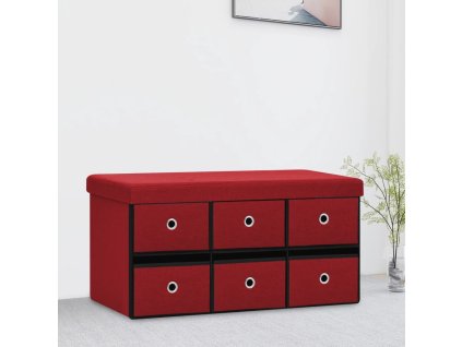 vidaXL Skladacia úložná lavica vínovo červená 76x38x38 cm umelý ľan