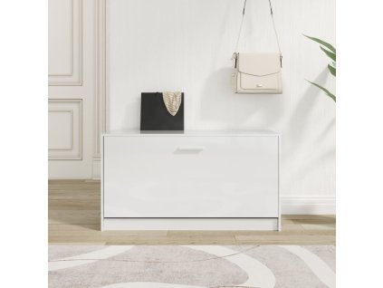 vidaXL Lavica na topánky lesklá biela 80x24x45 cm spracované drevo