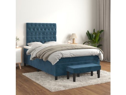 vidaXL Posteľný rám boxsping s matracom tmavomodrý 120x200 cm zamat