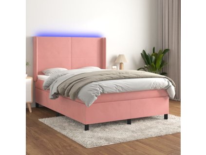 vidaXL Posteľný rám boxsping s matracom a LED ružový 140x200 cm zamat