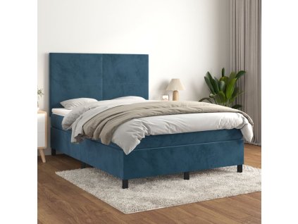 vidaXL Posteľný rám boxsping s matracom tmavomodrý 140x190 cm zamat