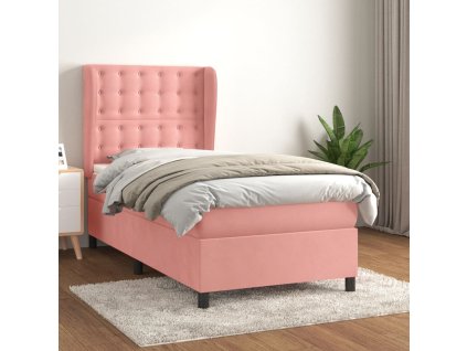 vidaXL Posteľný rám boxsping s matracom ružový 90x200 cm zamat