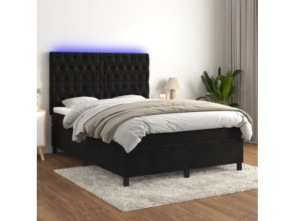 vidaXL Posteľ boxsping s matracom a LED čierna 140x200 cm zamat
