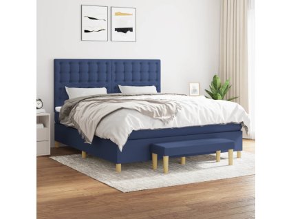 vidaXL Posteľný rám boxspring s matracom modrý 180x200 cm látka