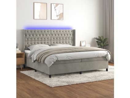 vidaXL Posteľ boxsping s matracom a LED bledosivá 200x200 cm zamat