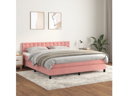 vidaXL Posteľný rám boxsping s matracom ružový 180x200 cm zamat