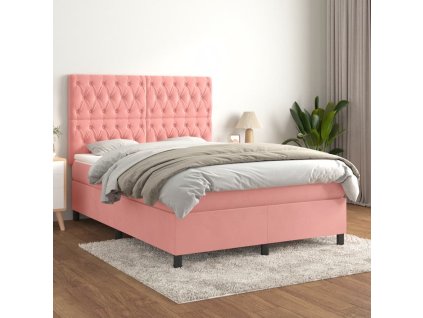 vidaXL Posteľný rám boxsping s matracom ružový 140x200 cm zamat