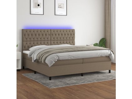 vidaXL Posteľ boxsping s matracom a LED sivohnedá 200x200 cm látka