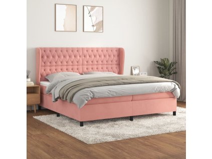 vidaXL Posteľný rám boxsping s matracom ružový200x200 cm zamat