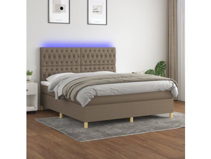 vidaXL Posteľ boxsping s matracom a LED sivohnedá 180x200 cm látka