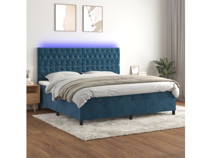 vidaXL Posteľný rám boxsping matrac a LED tmavomodrý 200x200 cm zamat