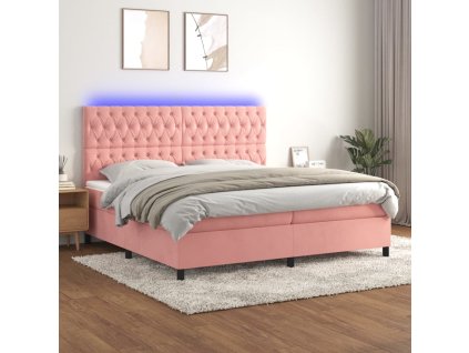 vidaXL Posteľný rám boxsping s matracom a LED ružový 200x200 cm zamat