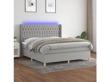 vidaXL Posteľ boxsping s matracom a LED bledosivá 180x200 cm látka