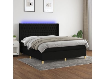 vidaXL Posteľ boxsping s matracom a LED čierna 180x200 cm látka