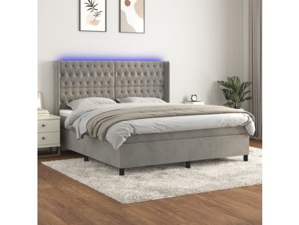 vidaXL Posteľ boxsping s matracom a LED bledosivá 180x200 cm zamat