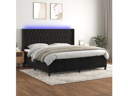 vidaXL Posteľ boxsping s matracom a LED čierna 200x200 cm zamat