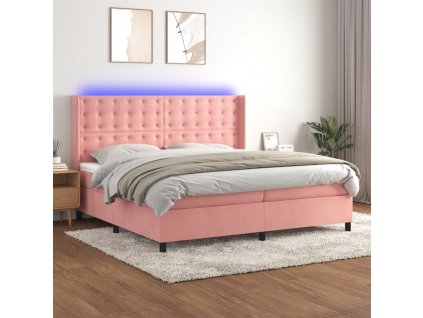 vidaXL Posteľný rám boxsping s matracom a LED ružový 200x200 cm zamat