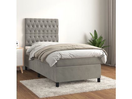 vidaXL Posteľný rám boxsping s matracom bledosivý 90x200 cm zamat