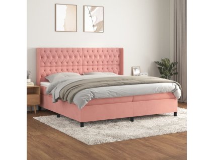 vidaXL Posteľný rám boxsping s matracom ružový200x200 cm zamat