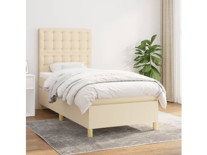 vidaXL Posteľný rám boxspring s matracom krémový 90x190 cm látka