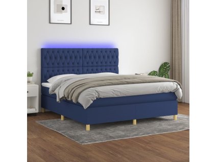 vidaXL Posteľ boxsping s matracom a LED modrá 180x200 cm látka
